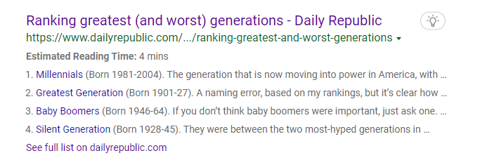 ranking generations